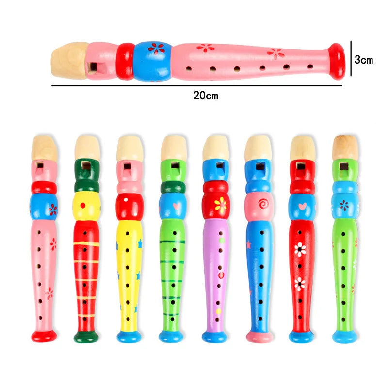 Colorful Piccolo Wooden Flute Musical Instrument For Kids Early Childhood Development Toys Preschool Montessori Educational Gift
