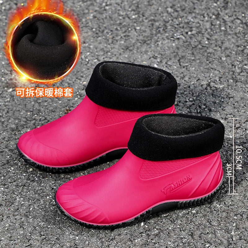New Fashion Rain Shoes Women's Wear- resistant Short Tube Outer Wear Rain Boots Water Shoes Non-slip Car Wash Shoes
