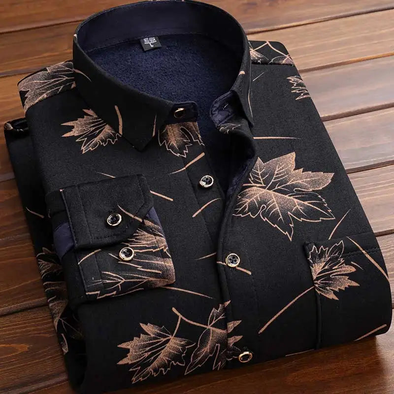 2025 Men's Autumn Winter Thick Warm Long Sleeve Plaid Shirt