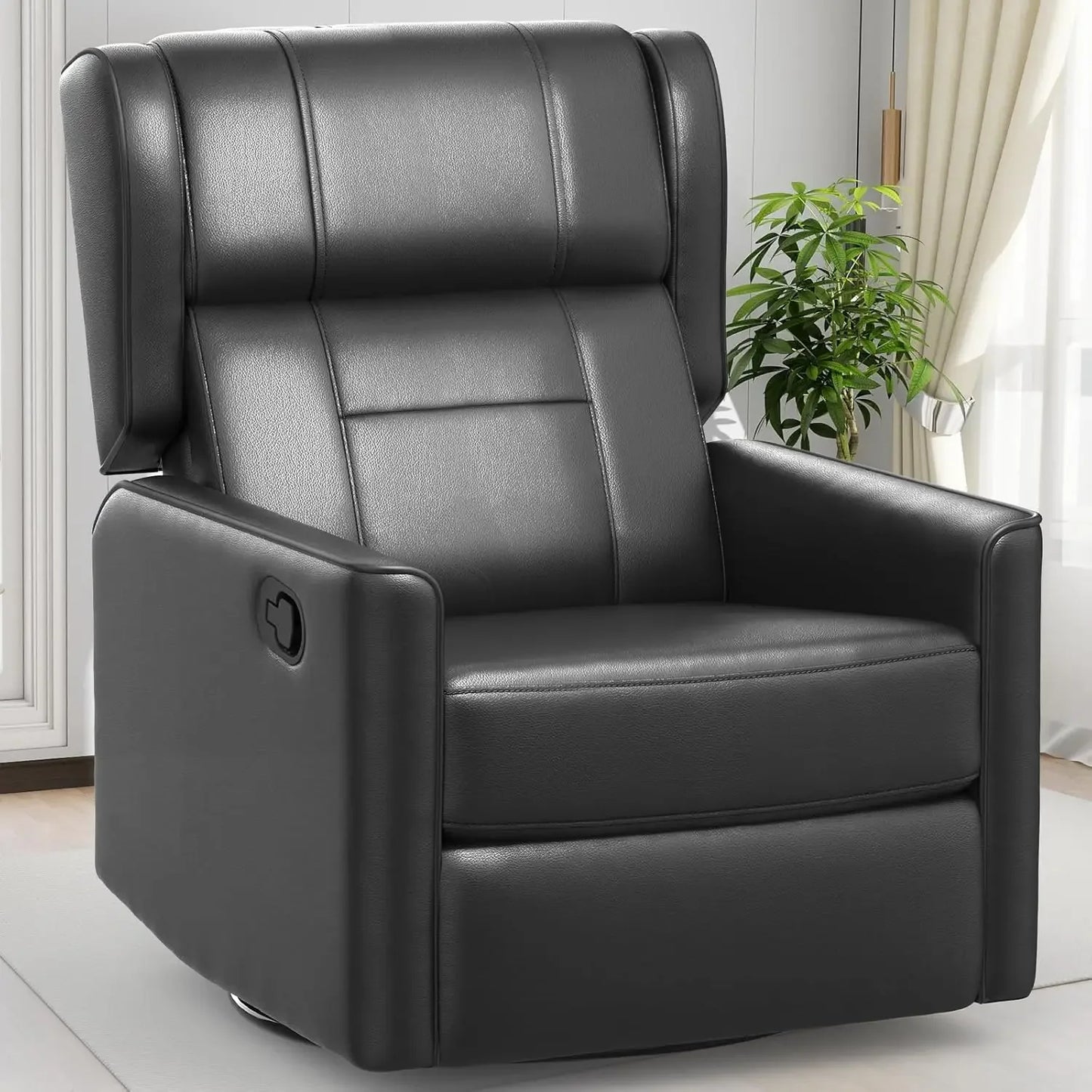 360° Swivel Recliner Chair – Plush Rocking Glider with Smooth Leather Upholstery