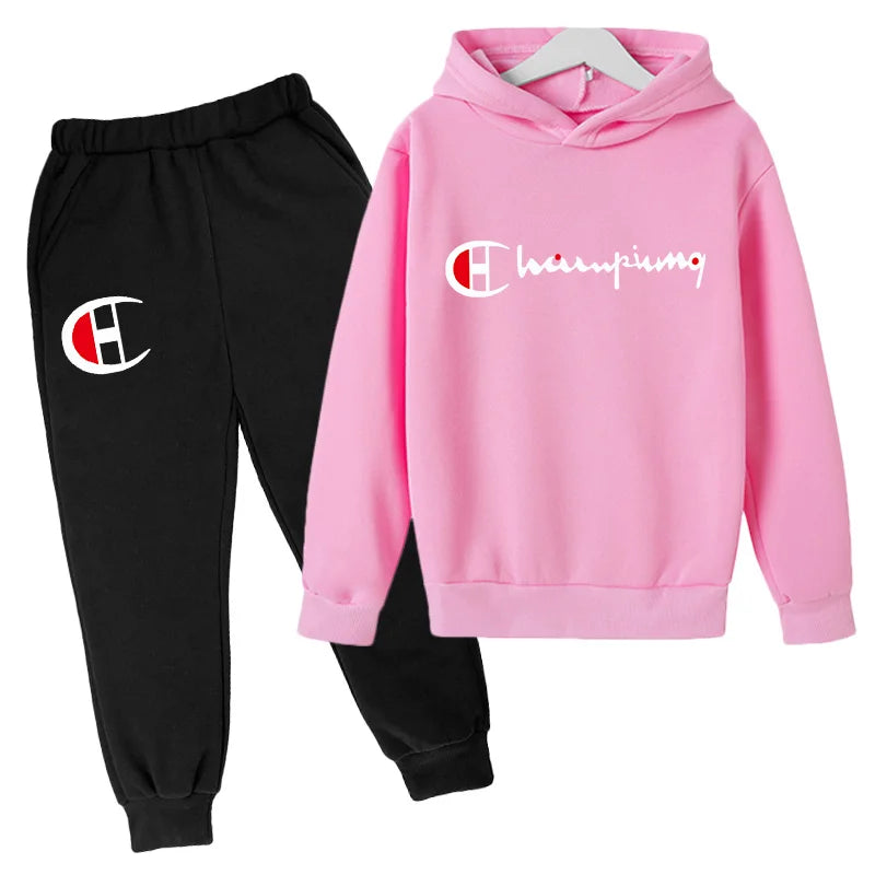 2023 Children's Spring and Autumn Hoodie Suit Boys Outdoor Sports Clothes Girls Jogging Hoodie + Trousers Clothing Coat