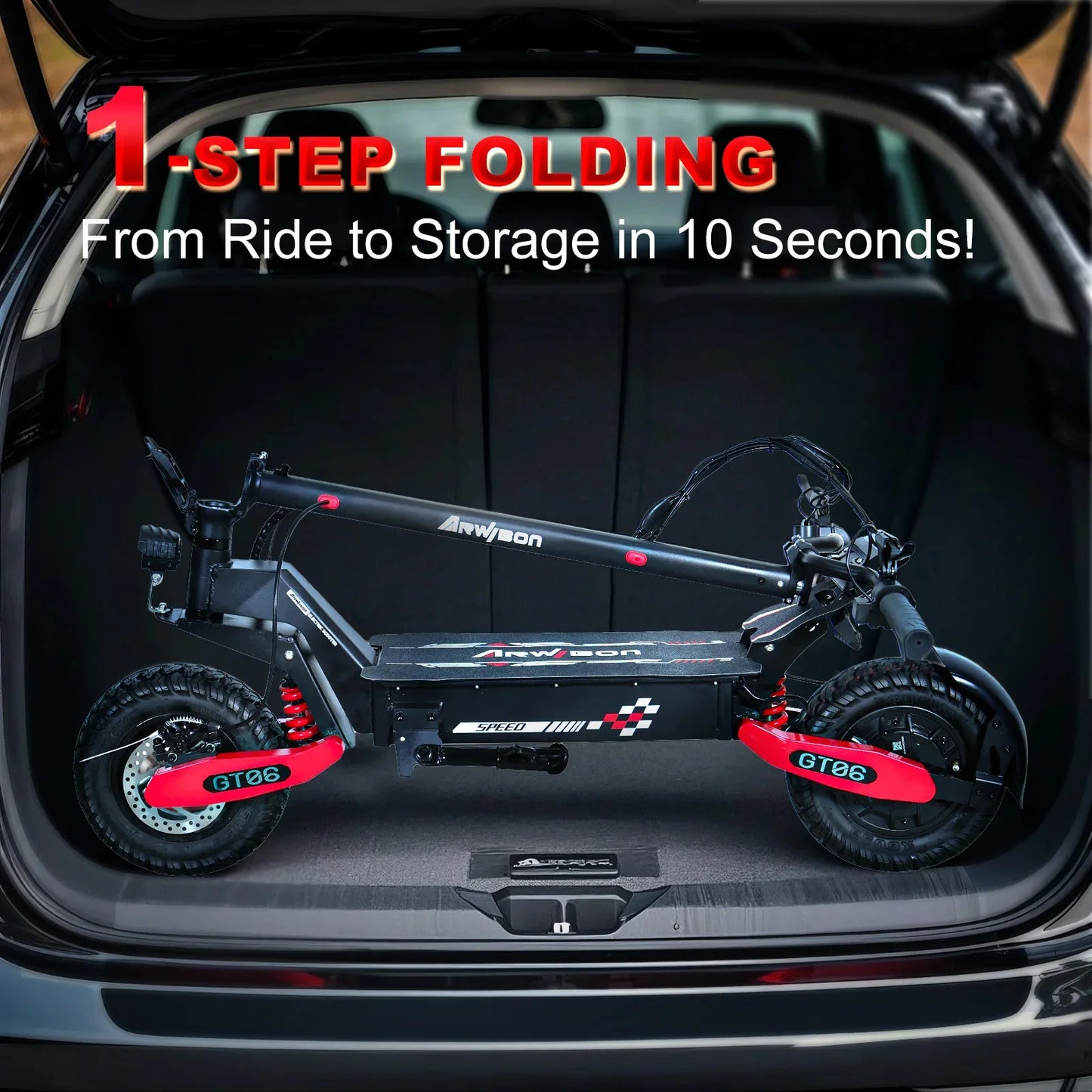 Adult electric scooter, electric commuting scooter, range of 28 miles, 1200W motor dual braking system and shock absorption