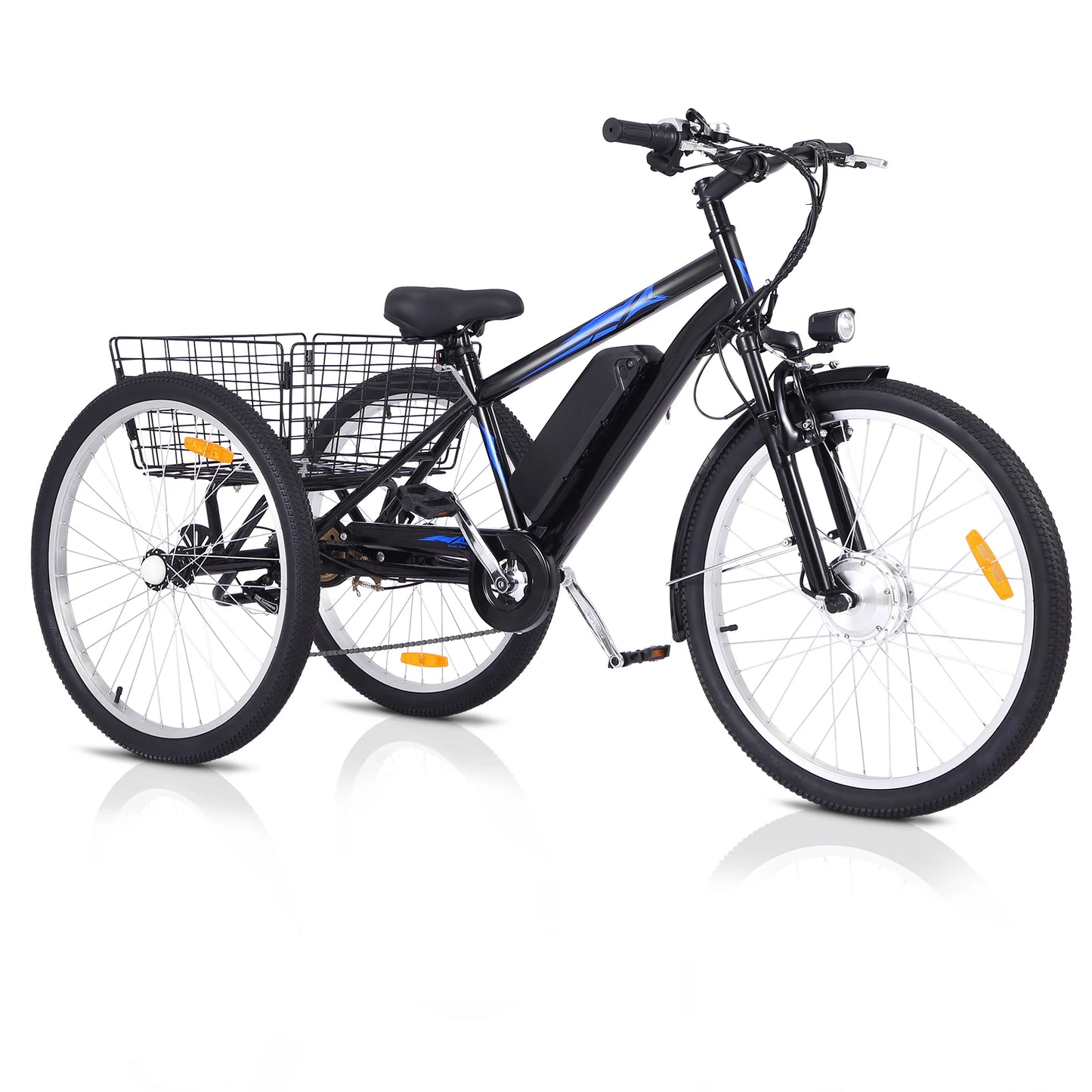 3 Wheel Electric Bicycle for Men Women, 350W Motor Electric Tricycle for Adults, 24" Fat Tire Motorized Bicycle w/ 36V 10Ah Remo