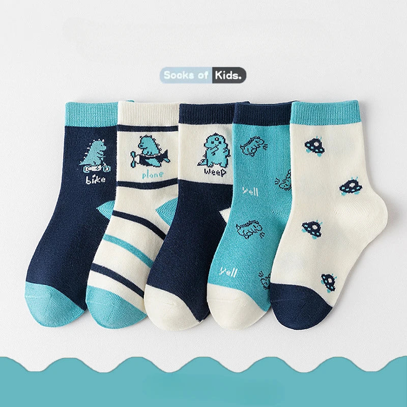 Kids' Socks 5 Pairs/lot Soft Cotton Thin Socks Spring Autumn Cotton Socks Medium Little Boys Crew Sock Baby Cartoon Pattern