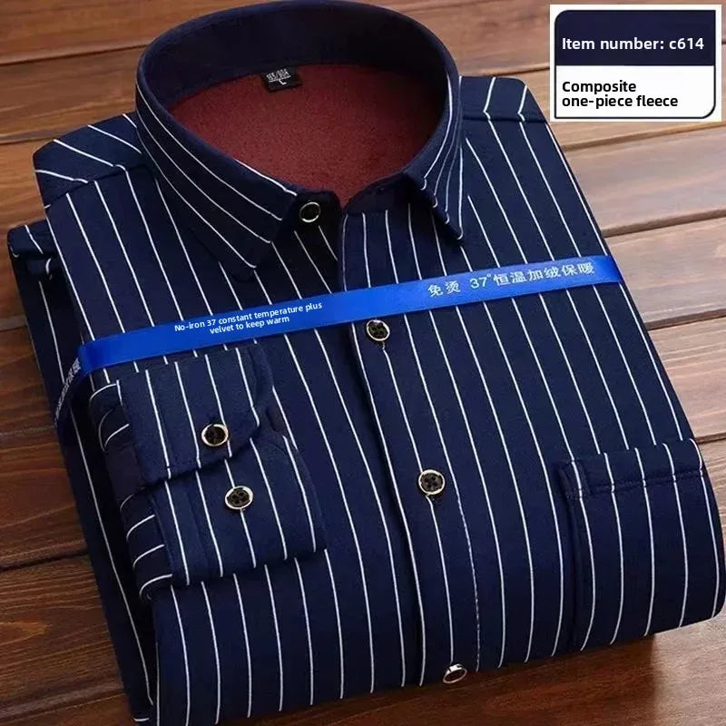 2025 Men's Autumn Winter Thick Warm Long Sleeve Plaid Shirt
