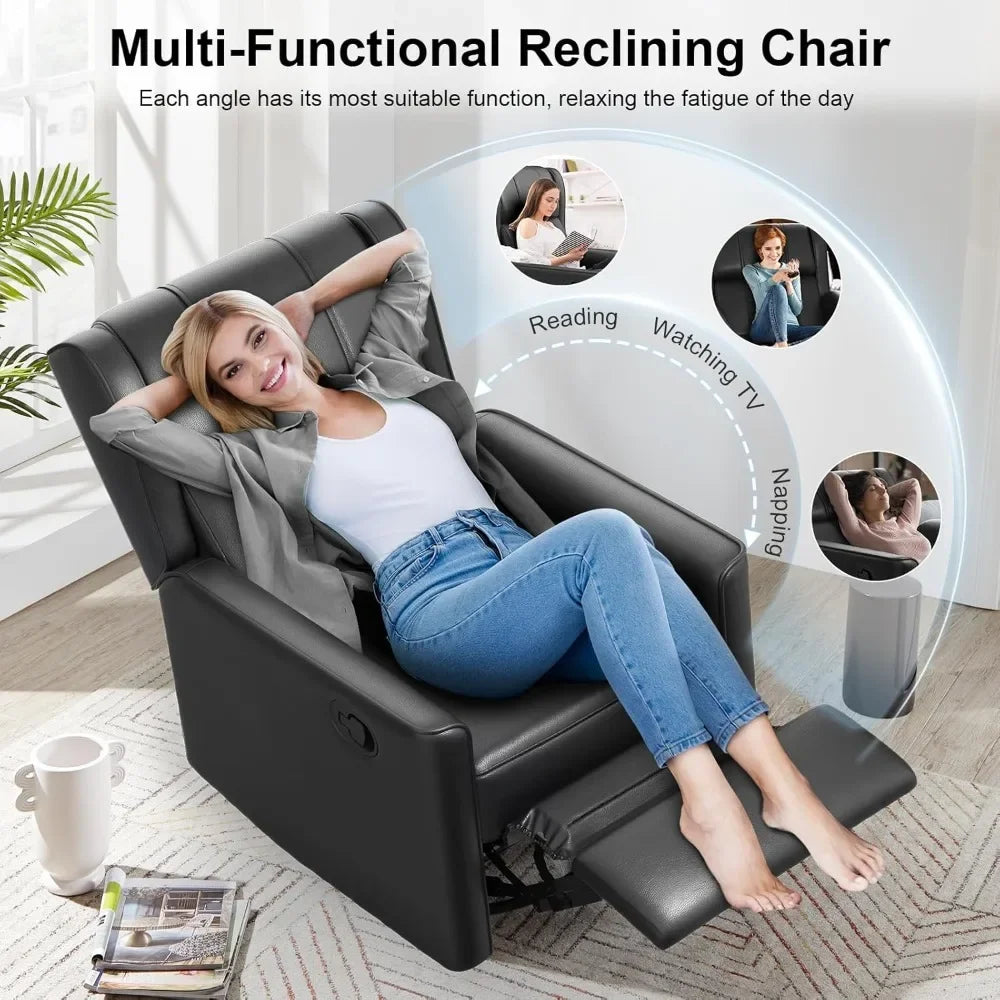 360° Swivel Recliner Chair – Plush Rocking Glider with Smooth Leather Upholstery