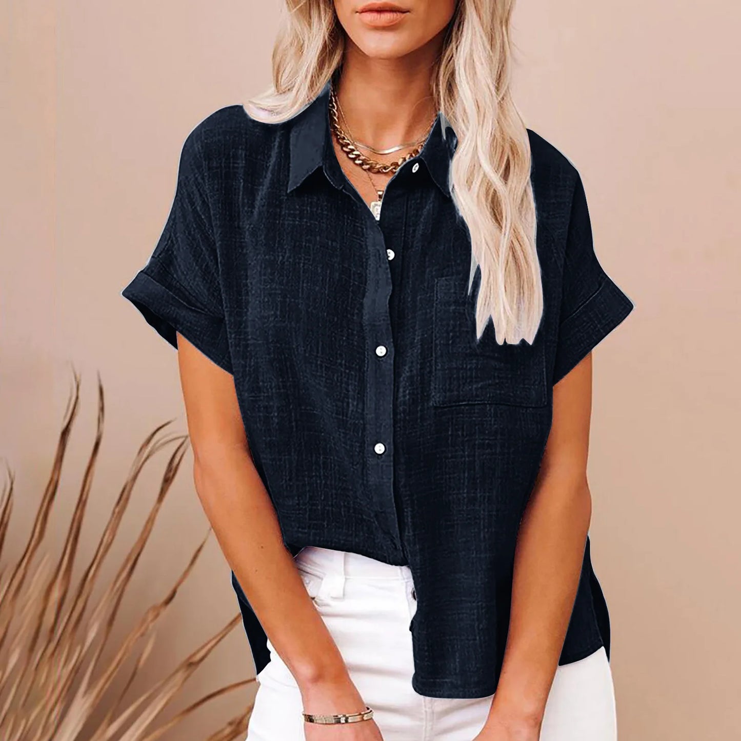 2024 Summer Women's Cotton Blouse Linen Shirt Short Sleeve Casual Loose Shirt S-5XL Camisa Blancas Para Mujeres Blusas Feminina