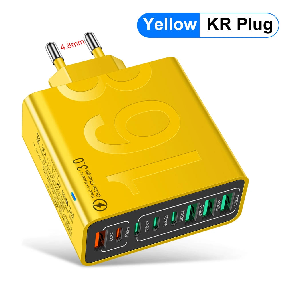 Multi Ports USB Charger 150W PD Fast Charging Phone Charger Adapter For iPhone 15 Samsung Xiaomi Type C EU/US Plug Wall Charger