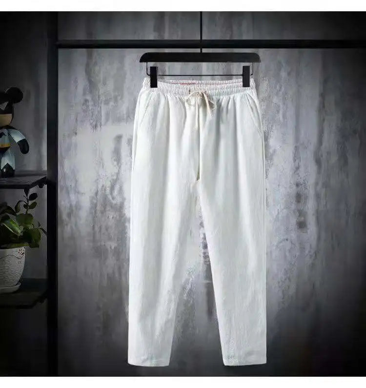 (Shirt + trousers)2025 summer Chinese Style men shirt Cotton and linen shirts men's High quality casual shirts Two Piece M-5XL