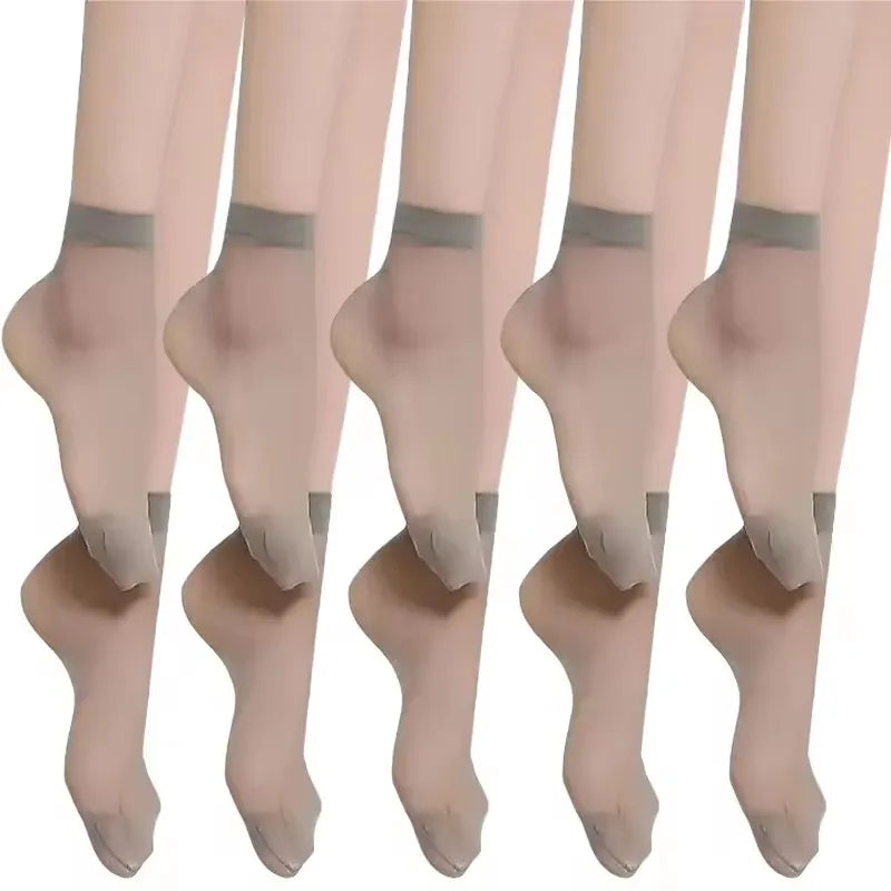1/10pairs Black Skin Socks Women Sexy Ultrathin Stockings Female Transparent Nylon Crystal Short Ankle Sock Non-Slip Silk Socks