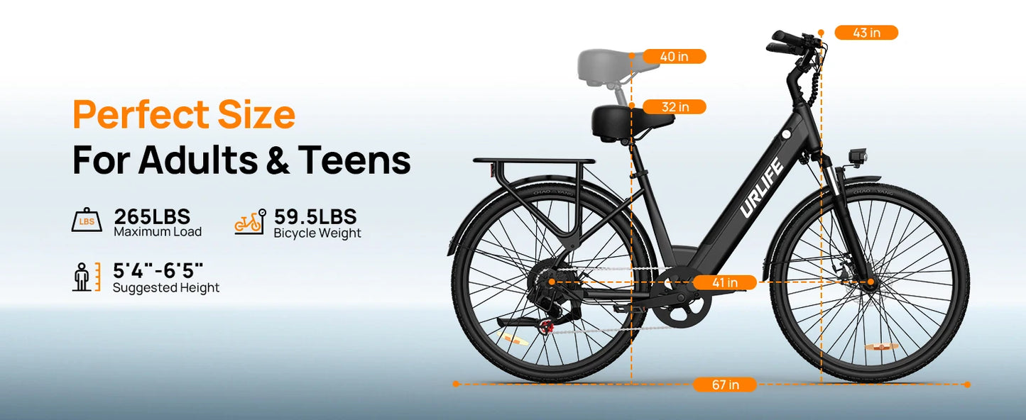 750W E-Bike Commuter 26x2" Tires 48V 10.4Ah Removable LCD Display 20MPH Speed 7-Speeds Hydraulic Disc Brakes for Adults