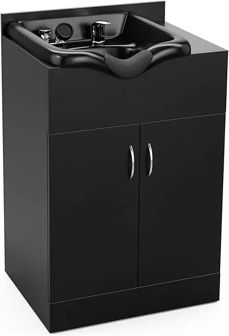 Black Shampoo Cabinet Station for Salon, Salon Backwash Station with Shampoo Bowl, Suitable Height Match with Shampoo Chair