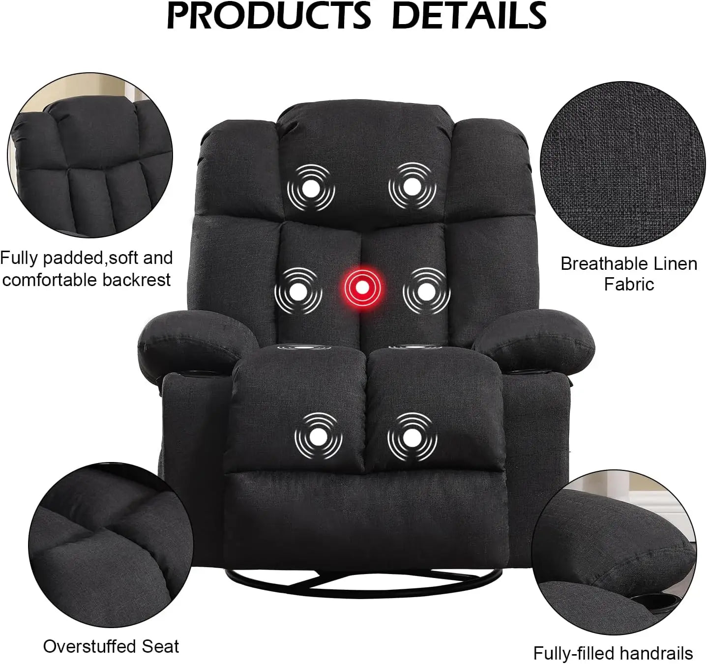 Massage Swivel Rocker Recliner with Heat and Vibration for Living Room Bedroom