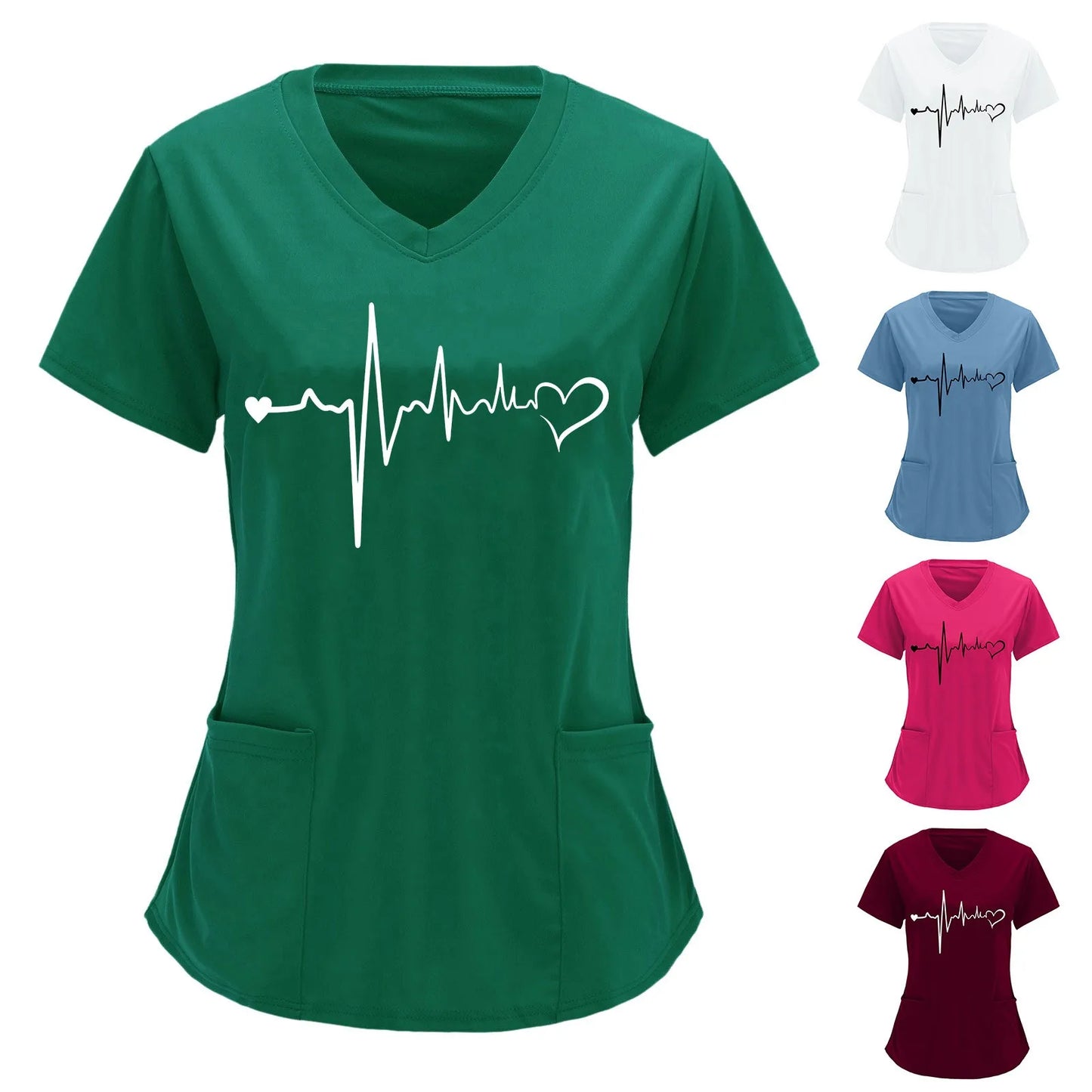Heart Print Scrub Top