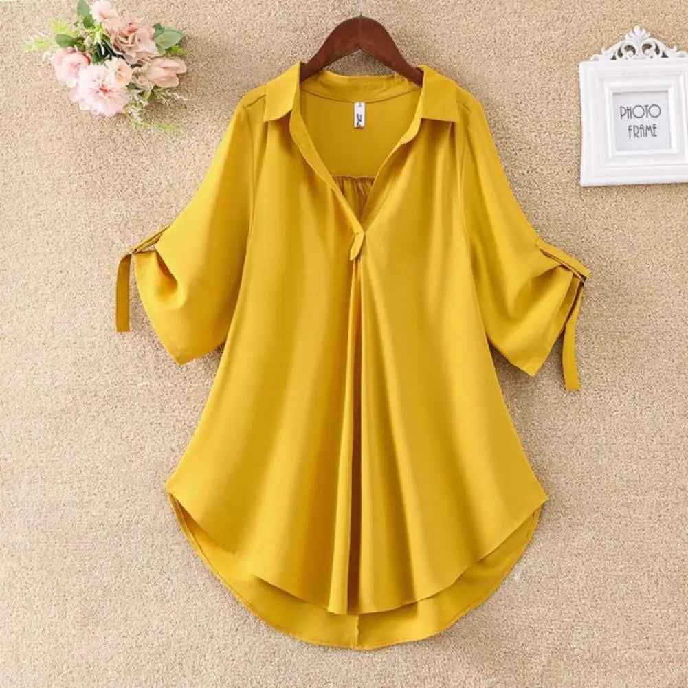 Women Summer Blouse Tunic Fashion Casual Women's Chiffon Tops Solid Color Cool Ladies V Neck Loose Blouse Summer Simple Blouse