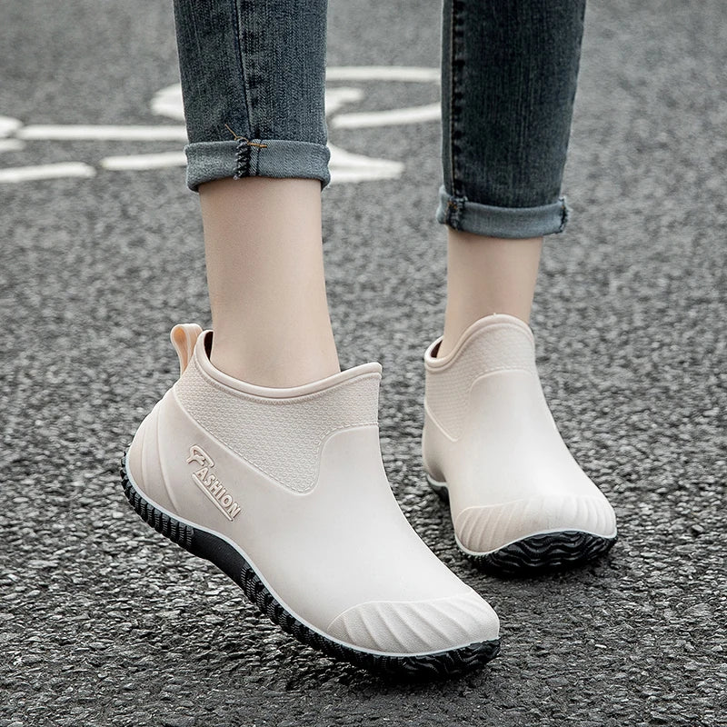 New Fashion Rain Shoes Women's Wear- resistant Short Tube Outer Wear Rain Boots Water Shoes Non-slip Car Wash Shoes