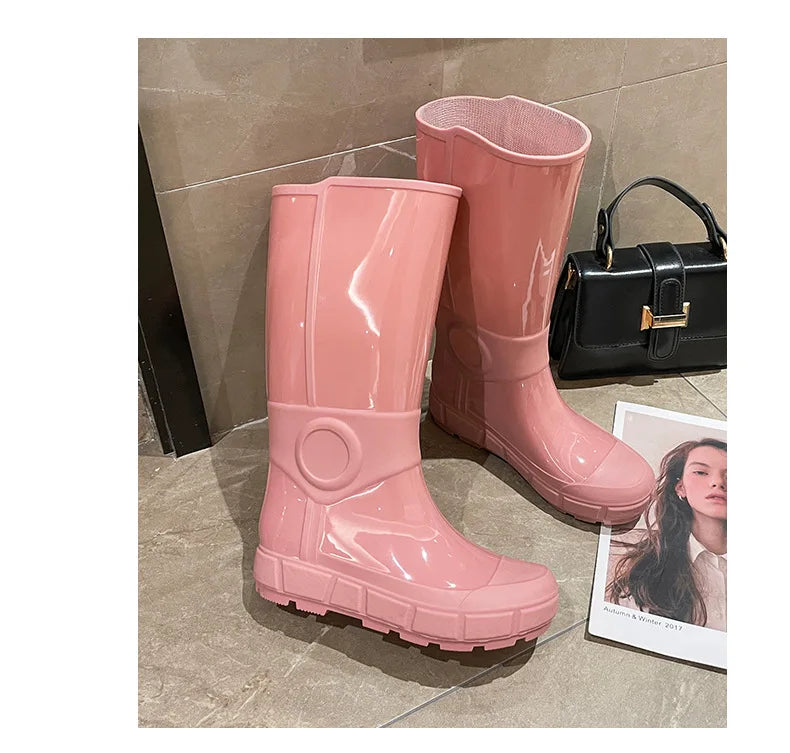 Comemore Fashion Autumn High Long Boots Women's Rain Boots Girl Outdoor Rubber Water Shoes for Women Waterproof Garden Galoshes
