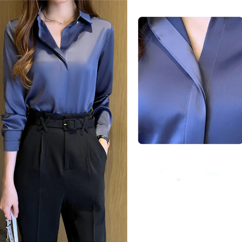 Satin Women's Shirt Long Sleeve Fashion Woman Blouse 2025 Solid Top Female Shirts and Blouse Basic Ladies Tops OL Women Clothing