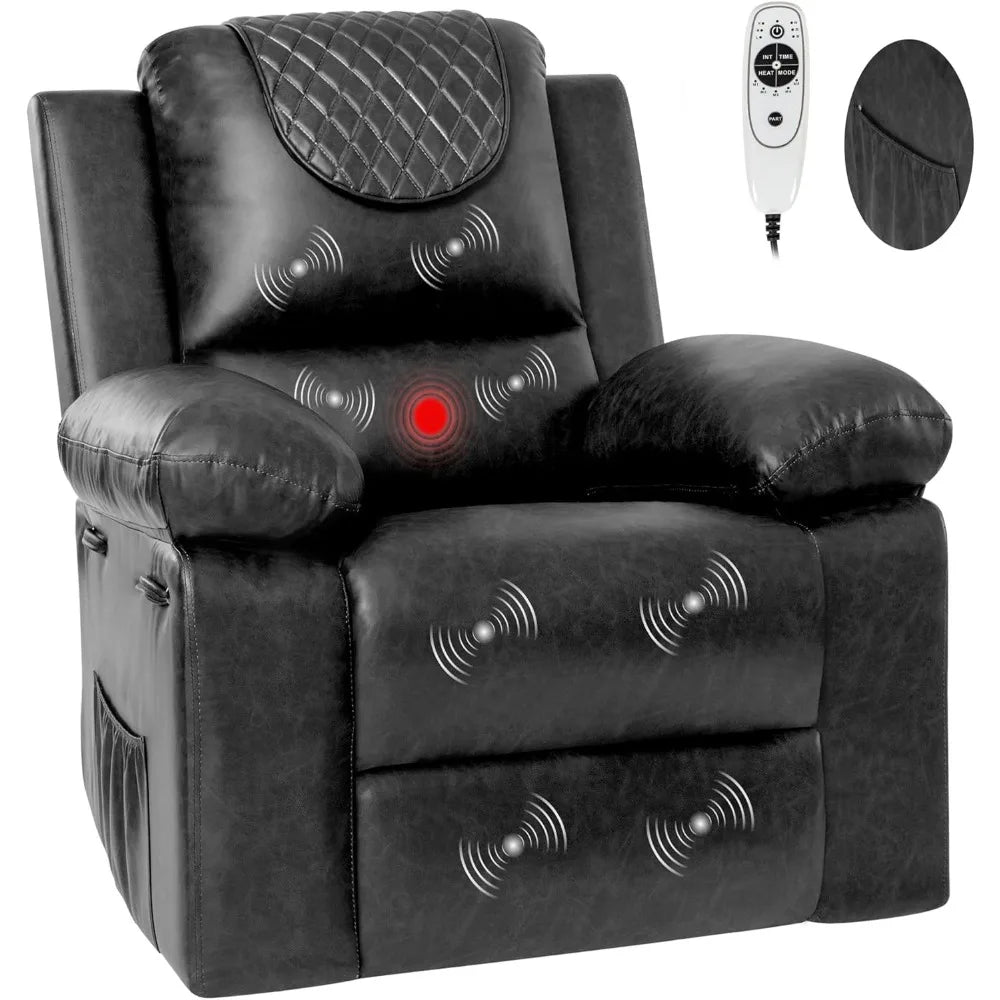 Recliner Chair, Electric Adjustable PU Massage Living Room Chairs for Adults (Black)