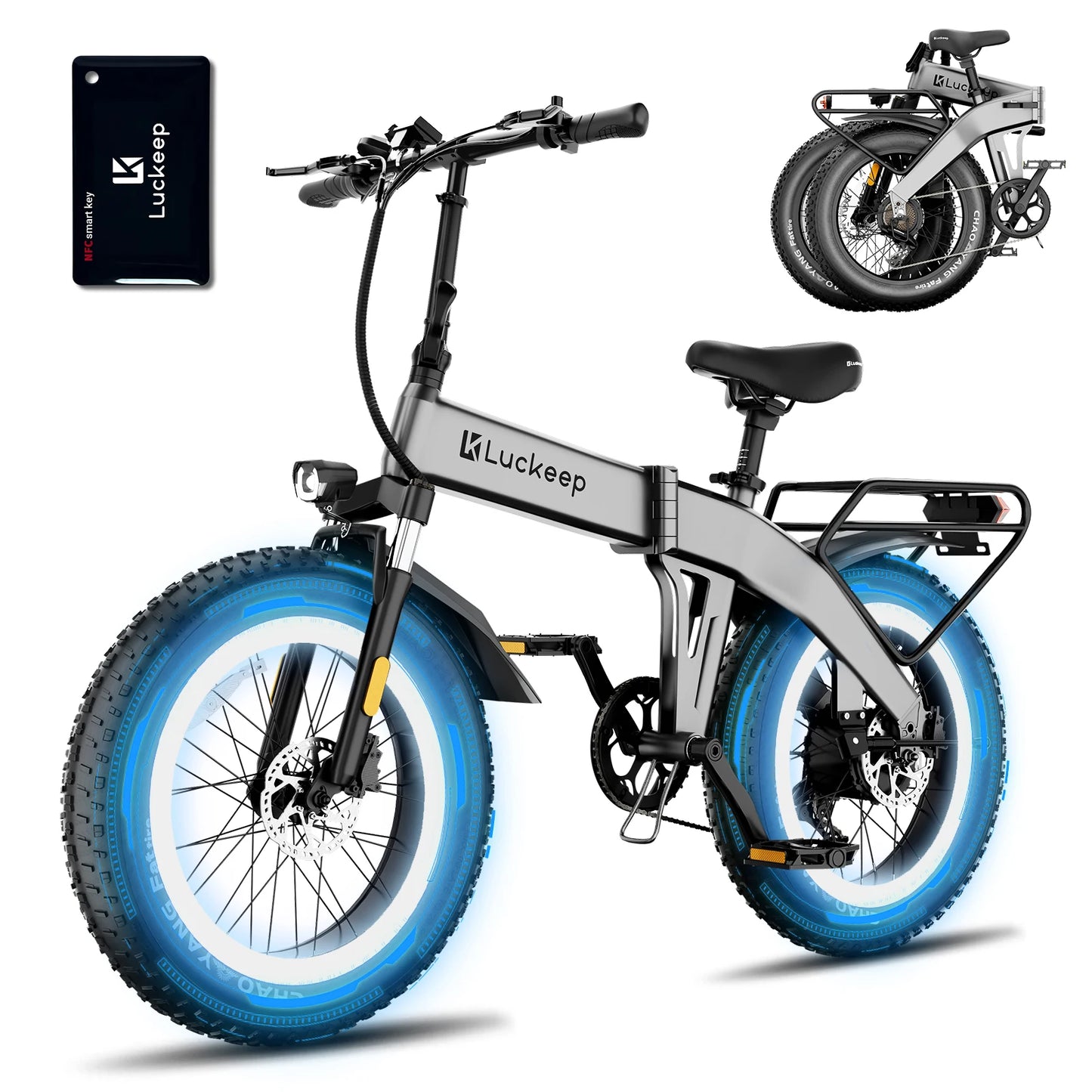 Luckep X1 Lite Folding Electric Bike for Adults 1500W Peak Motor,28MPH60 Miles,15AH 20 x 4.0 Fat Tire Ebike with NFC