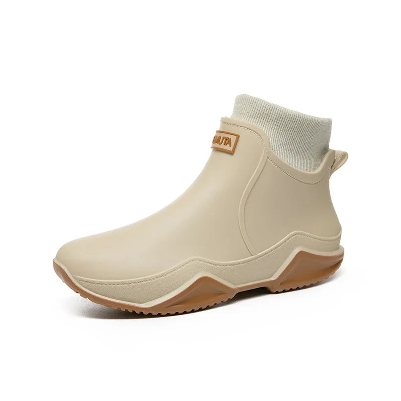 Winter Windproof Cotton Rain Boots Men Warm Light Ankle Rainboots Fashion Black Slip on Rain Shoes Men Waterproof Work Boot 2024