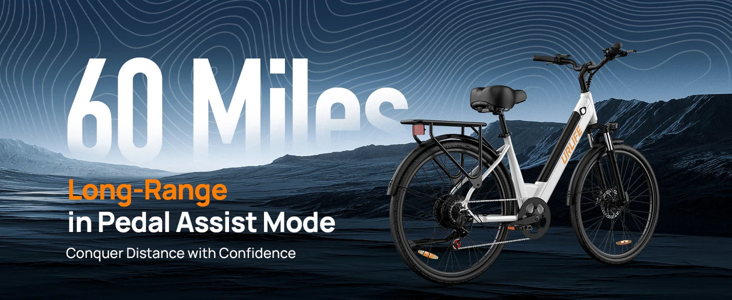 750W E-Bike Commuter 26x2" Tires 48V 10.4Ah Removable LCD Display 20MPH Speed 7-Speeds Hydraulic Disc Brakes for Adults