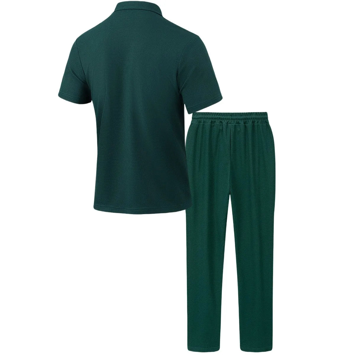 2025 New solid color button pocket shirt short sleeve trousers waffle check two-piece set, outdoor travel set spring and summer
