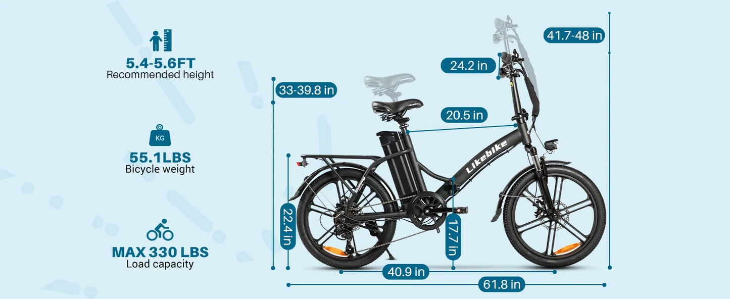 Electric E bike Foldable 540W Peak Motor 36V Removable Lithium Battery Electric Bicycle 20 Inch Tires Urban Commuter E-bike