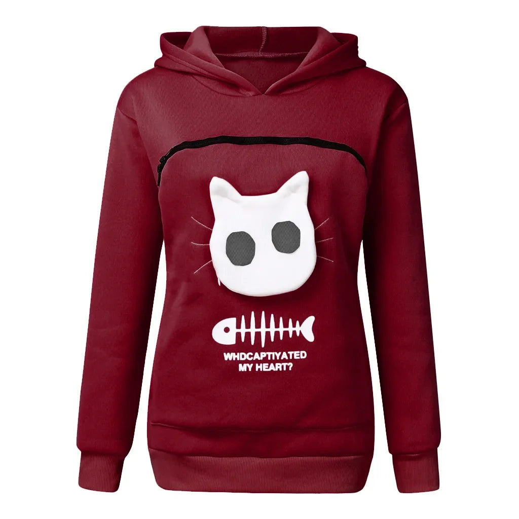 3XL Cat Lovers Hooded Sweatshirt Kangaroo Dog Pet Paw Dropshipping Pullovers Cuddle Pouch Fish Pocket Hoodie Tops