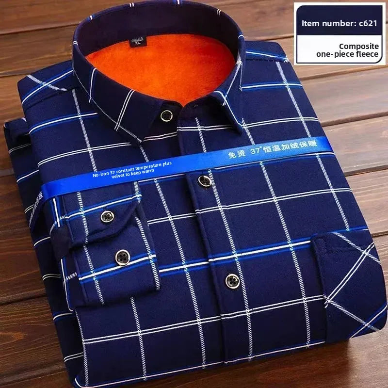 2025 Men's Autumn Winter Thick Warm Long Sleeve Plaid Shirt