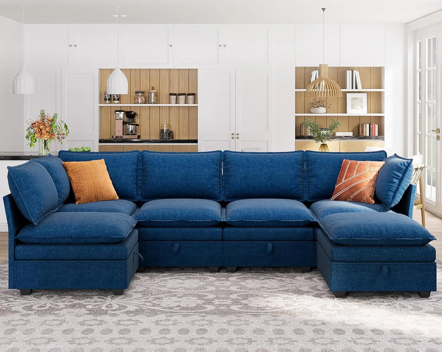 115'' Large Couches with Storage Seats for Living Room, U Shaped Sectional Sofa Couch Set, 6 Pieces Comfy Convertible Sofa Couch
