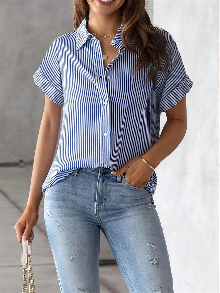Temperament Leisure Women's Short-sleeved Shirt Fashion Loose Womens Shirt Elegant Short-sleeved Blouse Holiday Weekend Clothing