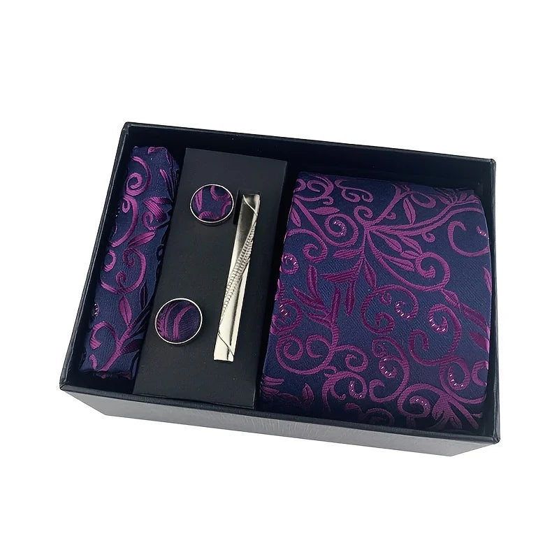 Tie Square Scarf Cufflinks Tie Clip Black Gift Box