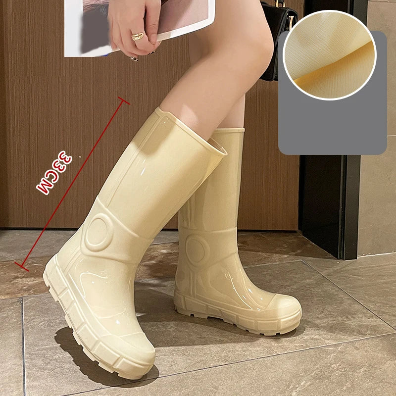 Comemore Fashion Autumn High Long Boots Women's Rain Boots Girl Outdoor Rubber Water Shoes for Women Waterproof Garden Galoshes