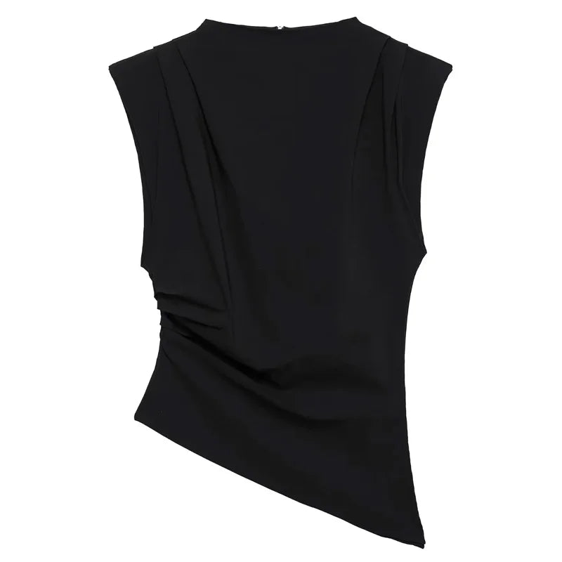 TRAF New Womens Tops Sleeveless Red Black Blouse Woman Summer Ruched Asymmetrical Top Women Slim Fit Brown Stylish Women's Top