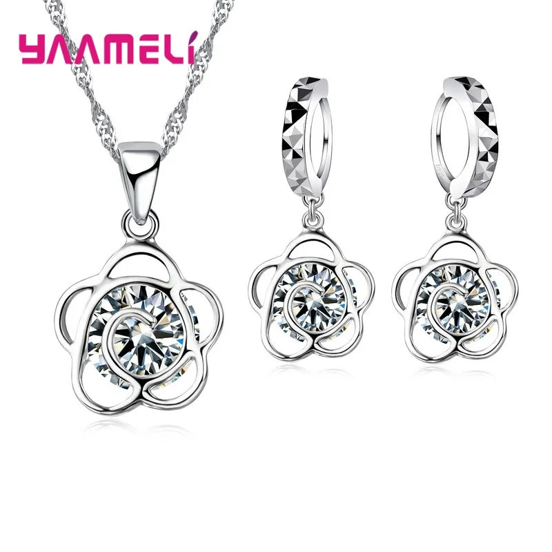 34 Designs Big Promotion 925 Sterling Silver Jewelry Set for Woman Girl Pearl Rhinestone Zircon Pendant Necklace Earrings Chain