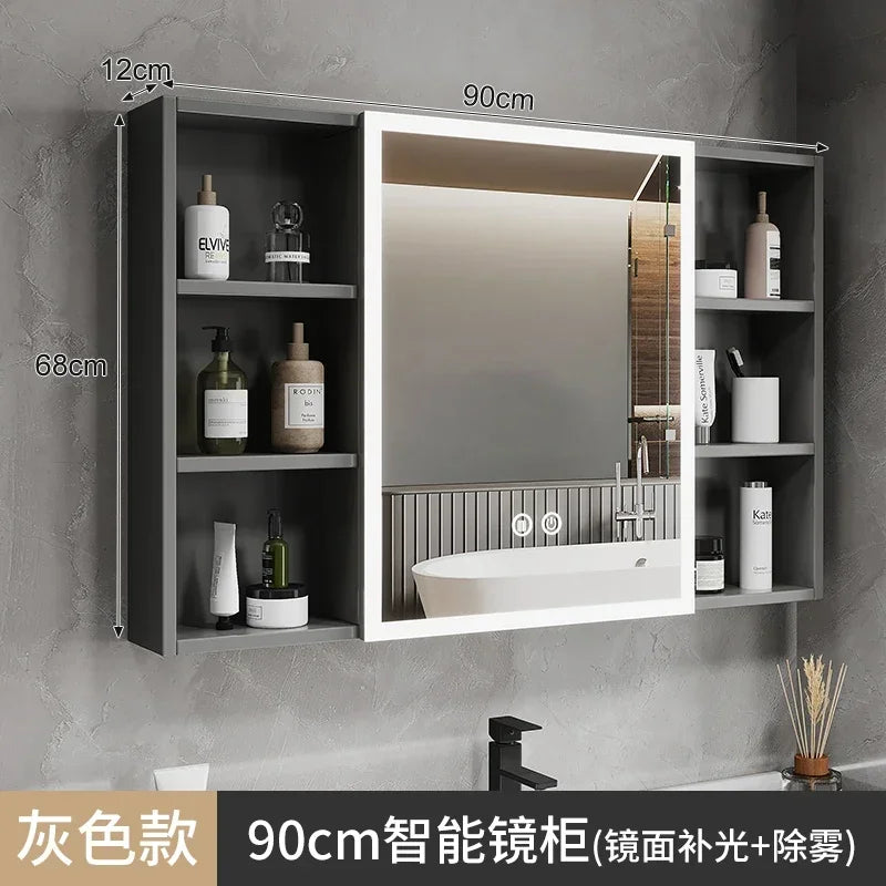 Space Aluminum Bathroom Mirror Wall-mounted Make Up Vanity Storage Mirror Cabinet Shelves Home Furniture Muebles Bano FYBC