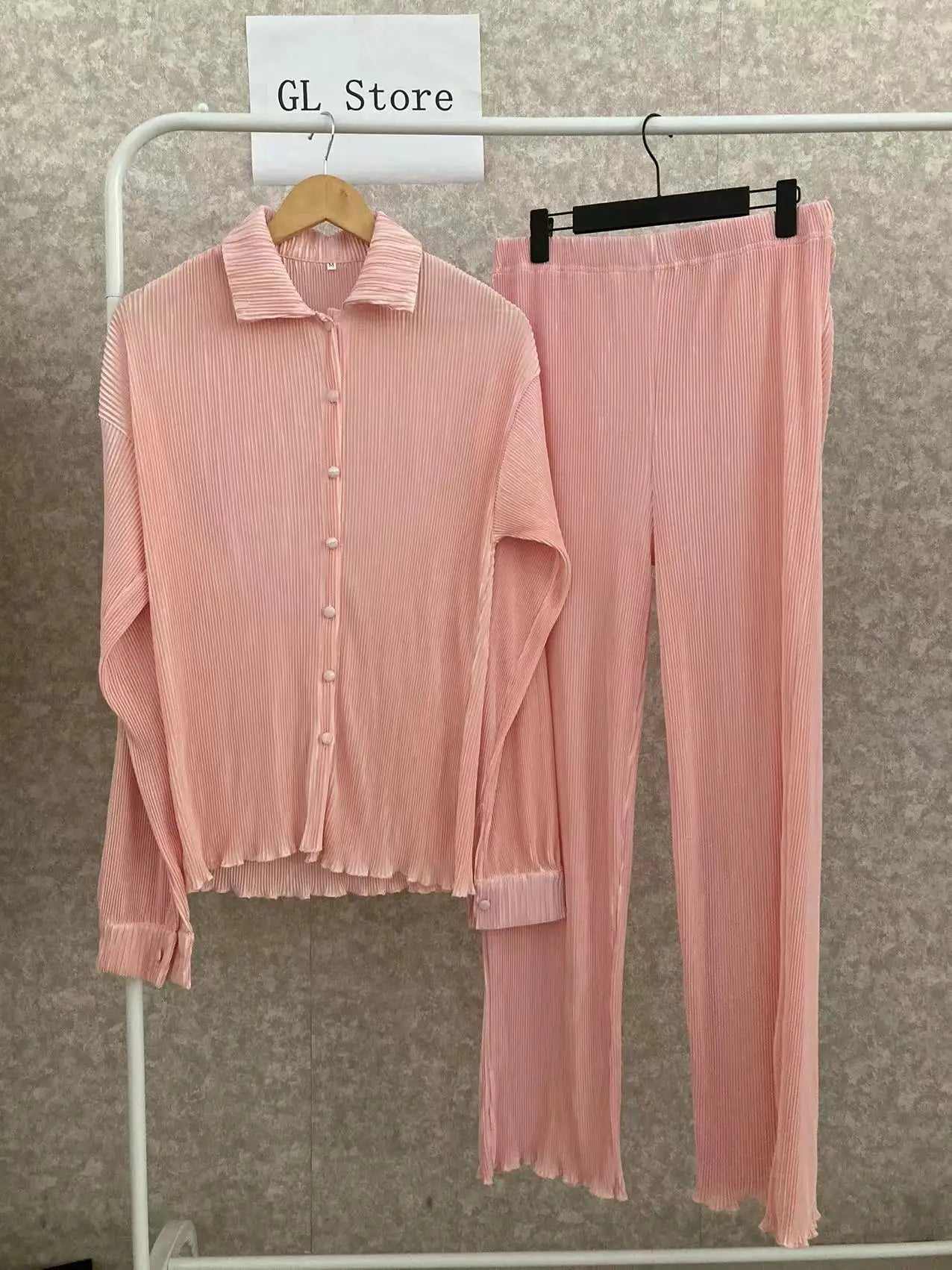 CM.YAYA Street Women's Set Long Sleeve Shirt Tops and Wide Leg Pants Elegant Tracksuit Two Piece Set Sweatsuit Fitness Outfits