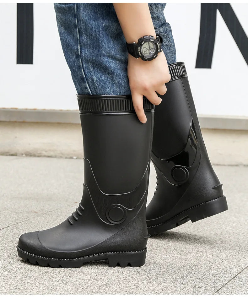 Fashion Boots for Couples High Rain Shoes Waterproof Galoshes Husband Fishing Work Garden Rainboots Women and Men Rubber Shoes