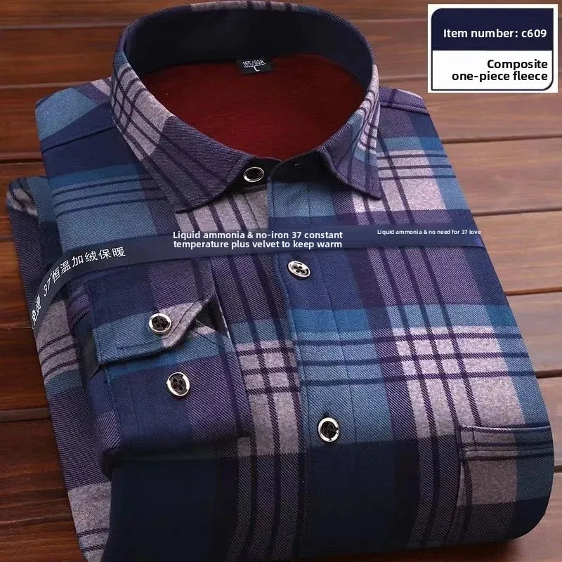 2025 Men's Autumn Winter Thick Warm Long Sleeve Plaid Shirt