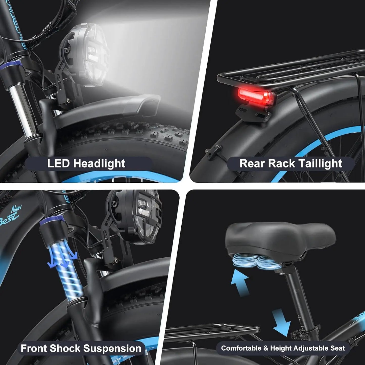 AWD Electric Bike for Adults, Peak 4000W Power 26” Fat Tire Ebike, 34MPH Motor Electric Bicycles, 48V 23AH Removable Batter