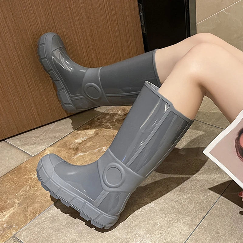Comemore Fashion Autumn High Long Boots Women's Rain Boots Girl Outdoor Rubber Water Shoes for Women Waterproof Garden Galoshes