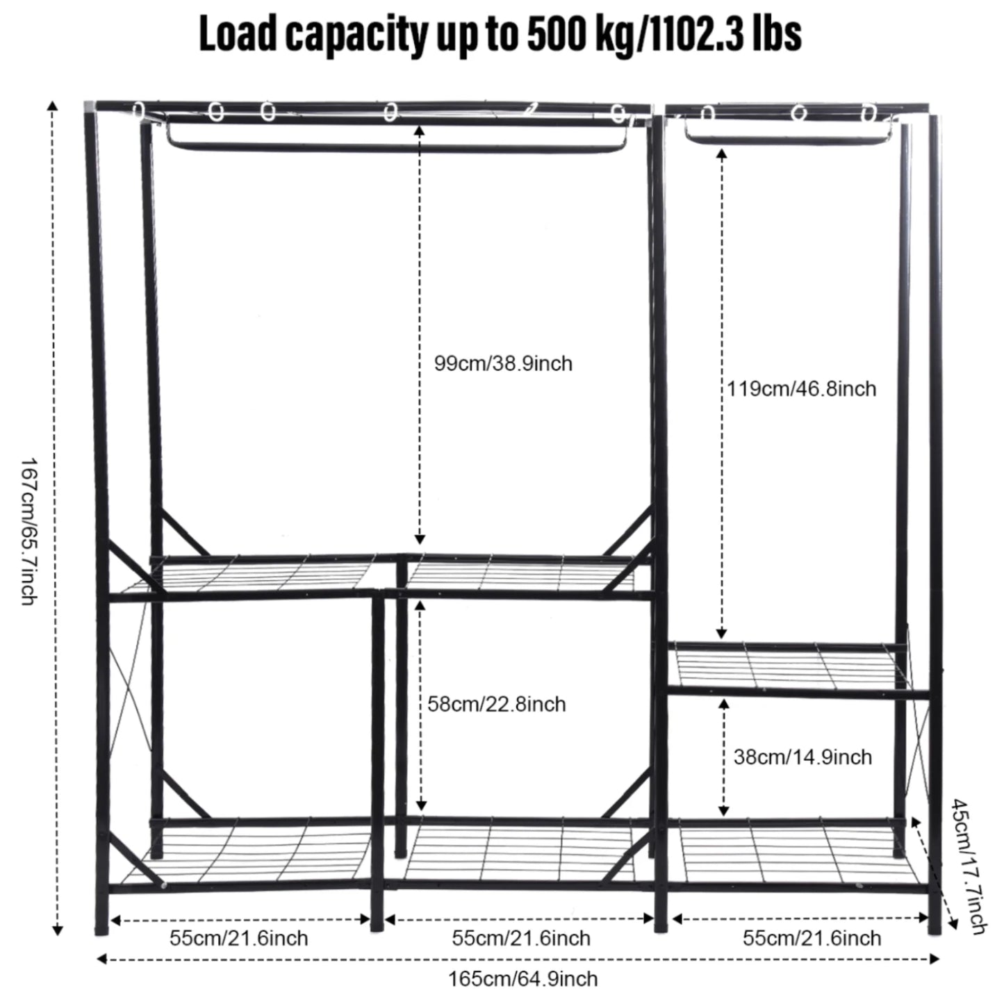 Foldable Wardrobe Closet Portable Clothes Closet Wardrobe Heavy Duty Load 1102Lbs Clothes Organizer with Fabric Cover for Cloth