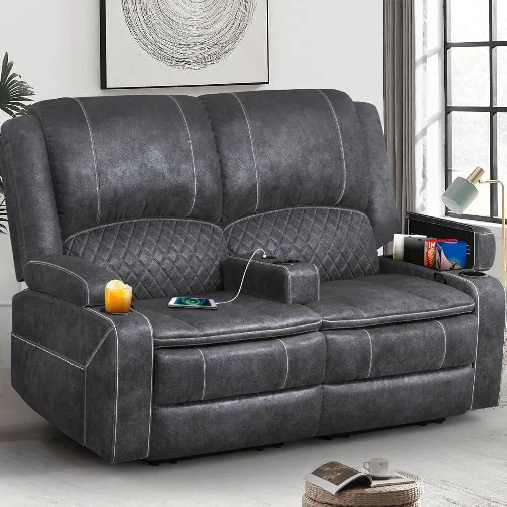 Loveseat Recliner Sofa, Manual Reclining Loveseat with Removable Armrest, Dutch Velvet Recliner Loveseat for Adults with 2-Tier