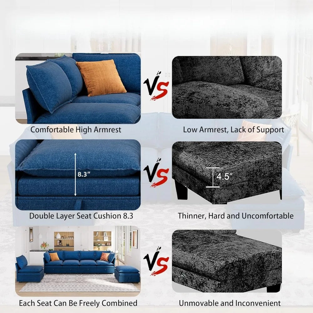 115'' Large Couches with Storage Seats for Living Room, U Shaped Sectional Sofa Couch Set, 6 Pieces Comfy Convertible Sofa Couch
