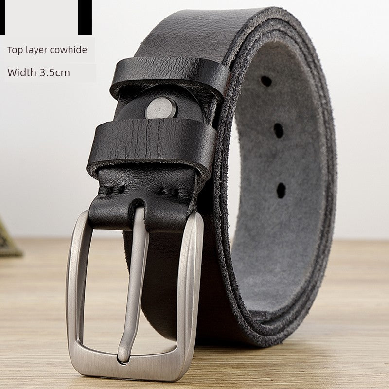 Belt Men Genuine Cattlehide Leather Surface Pin Buckle Young and Middle-Aged Minimalist Casual Belt Retro Tide Pant Belt Handmade Belt