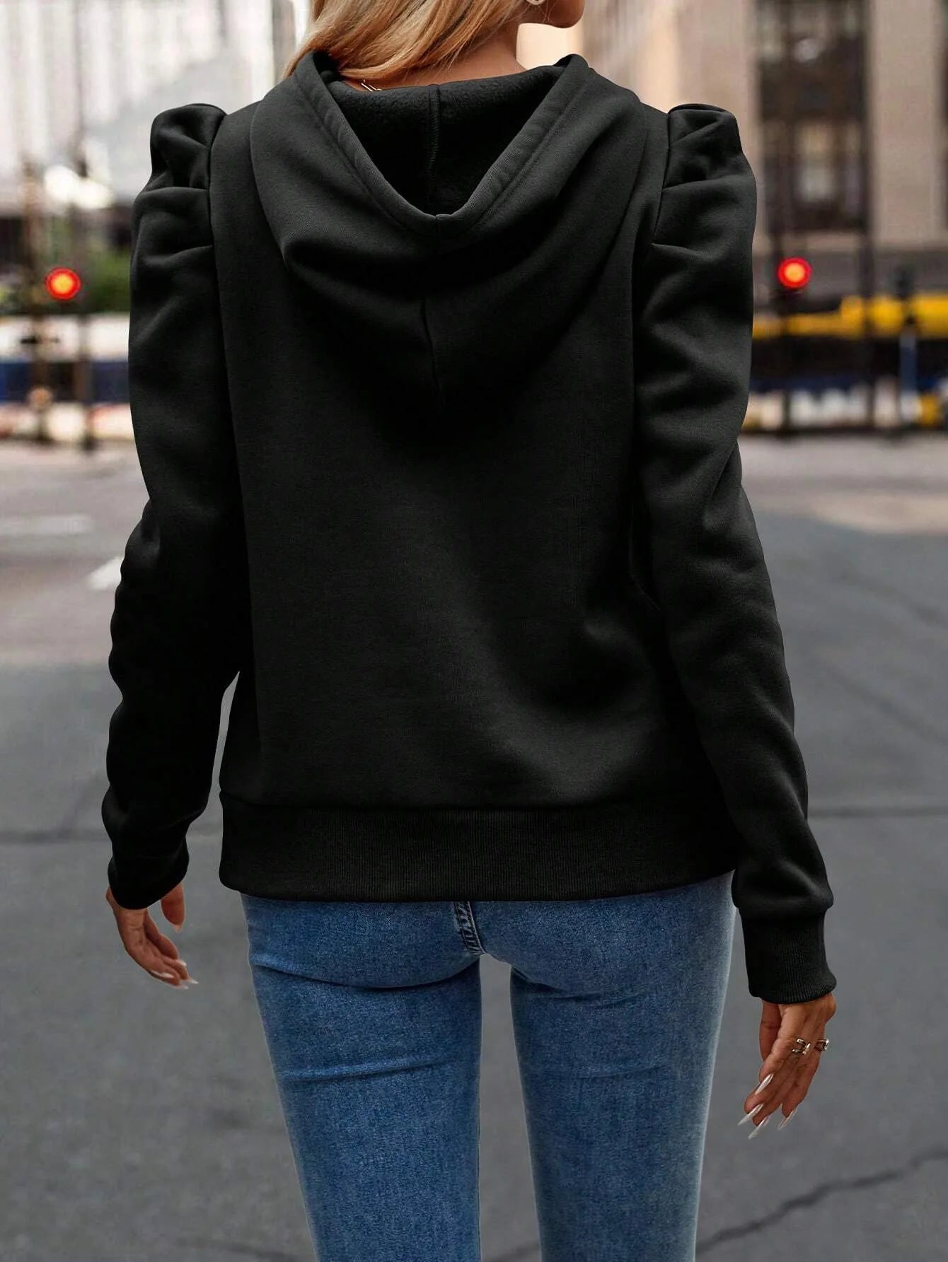 2024 Autumn Winter New Polo Hoodie Solid Color Long Sleeve Fashion Stacked Sleeve Casual Comfortable Women's Hoodie