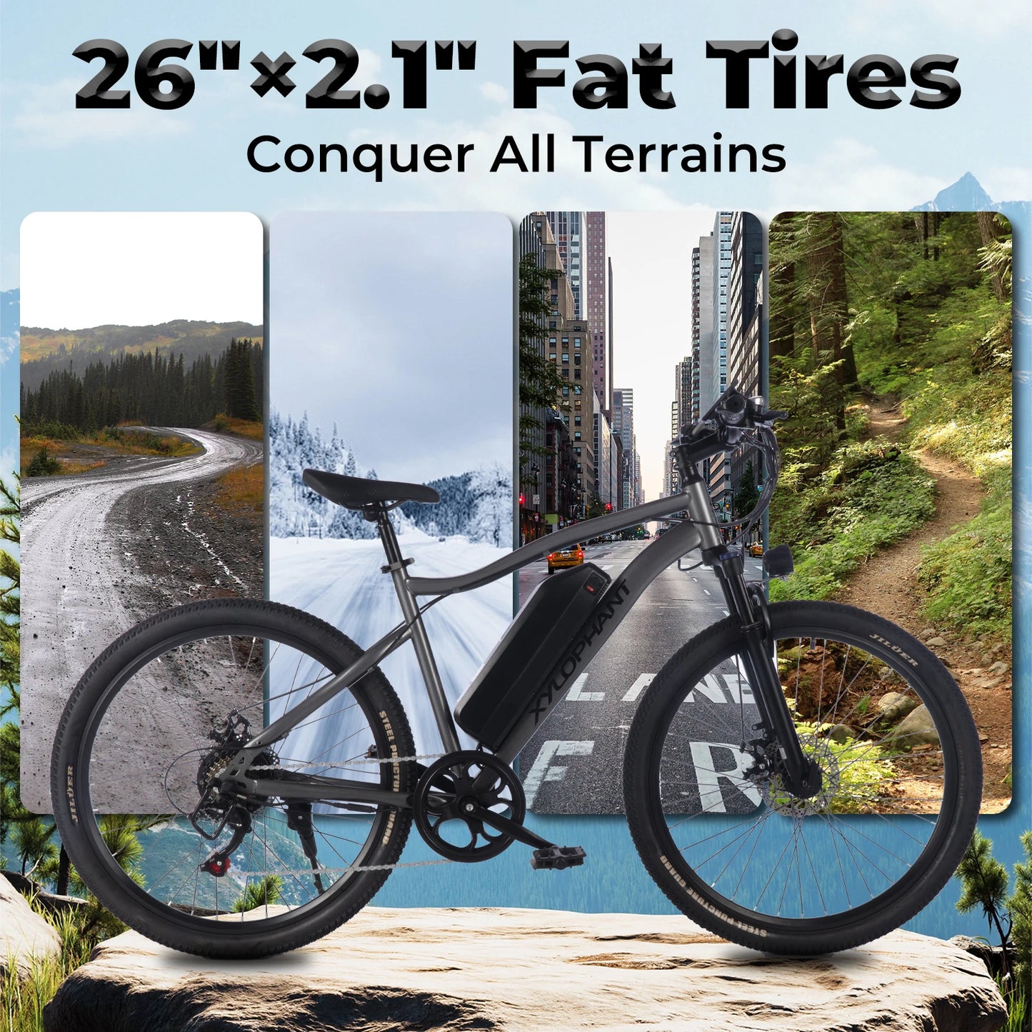 Adult electric bicycle, 26 inch electric mountain bike with detachable battery, 720W peak 36V motor, 7-speed 20MPH Ebike