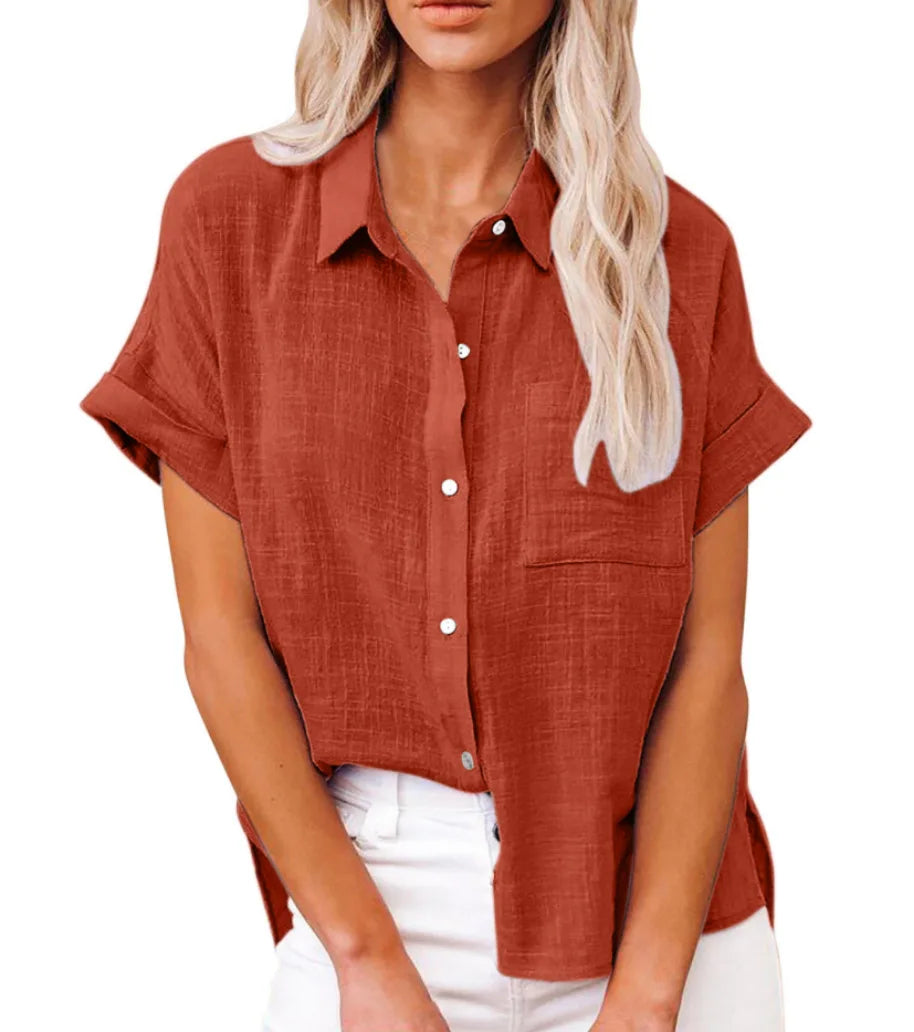 2024 Summer Women's Cotton Blouse Linen Shirt Short Sleeve Casual Loose Shirt S-5XL Camisa Blancas Para Mujeres Blusas Feminina