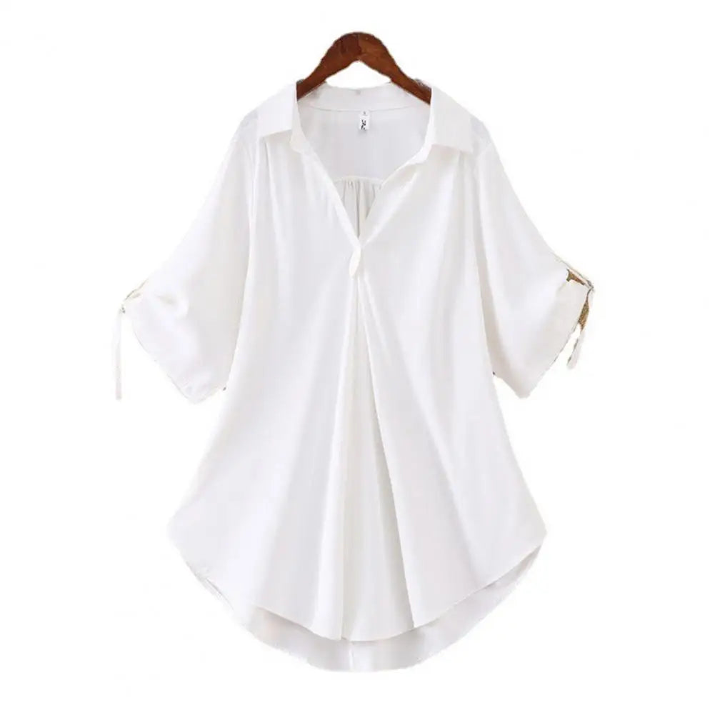 Women Summer Blouse Tunic Fashion Casual Women's Chiffon Tops Solid Color Cool Ladies V Neck Loose Blouse Summer Simple Blouse